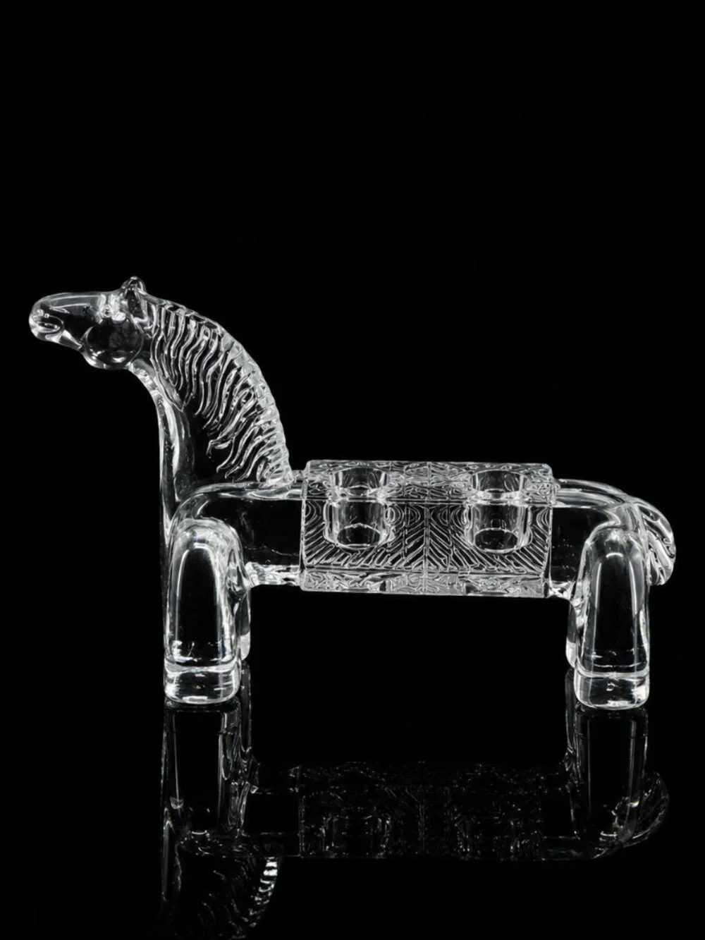 Kosta Boda Bertil Vallien Clear Glass Horse Candle Holder Sculpture Sweden 10.5